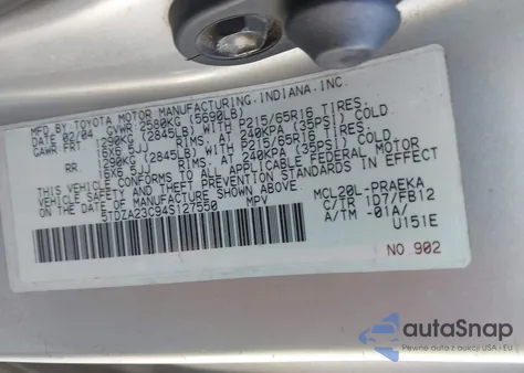 2004 Toyota Sienna Le z USA, uszkodzony, nr VIN 5TDZA23C94S127550